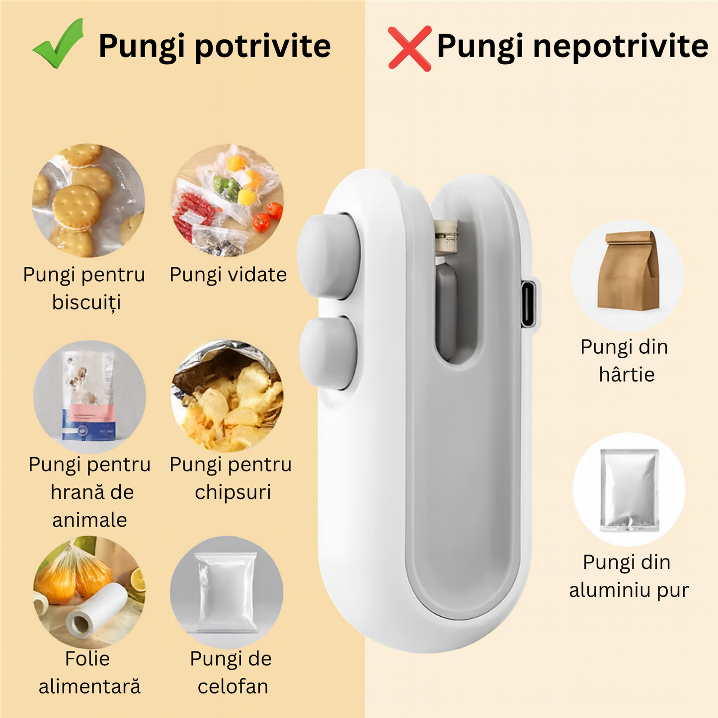 Mini Sigilator Portabil USB pentru Pungi Alimentare
