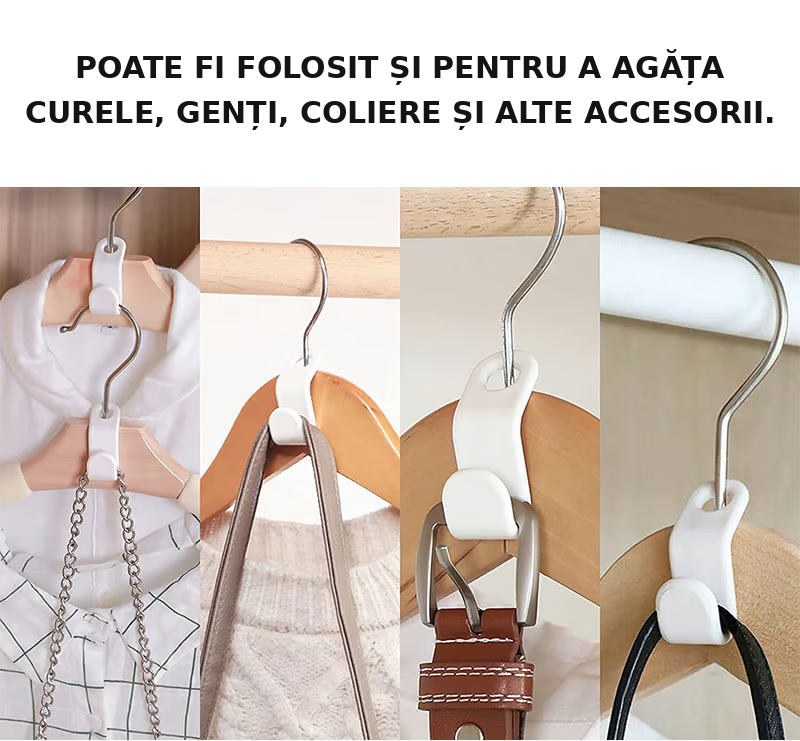 Cârlige Conectoare Umerașe – Spațiu Dublu în Dulap