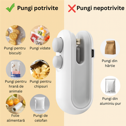 Mini Sigilator Portabil USB pentru Pungi Alimentare